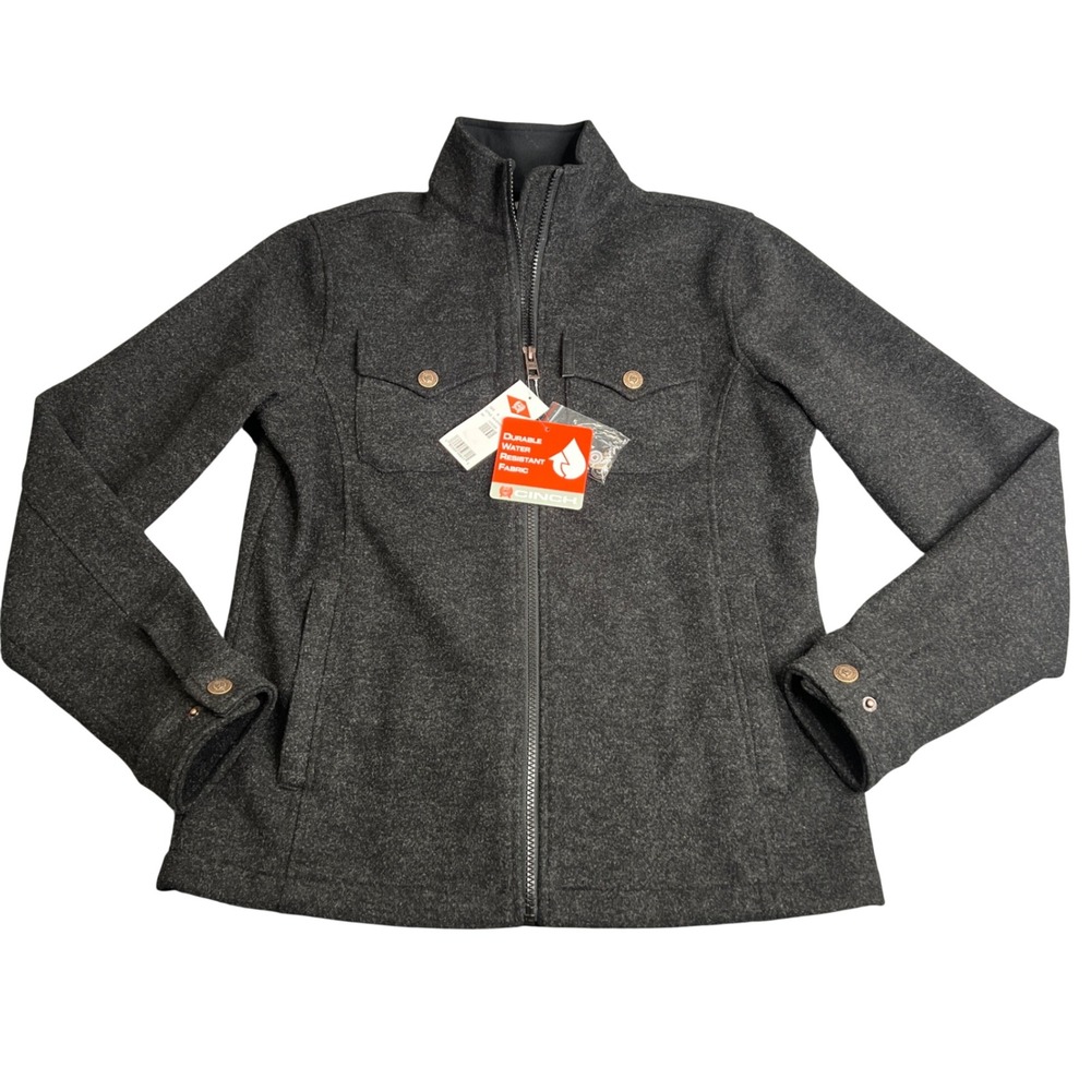 Cinch Womens Water Resistant Full Zip Jacket MAJ9904001 Black Grey S NWT